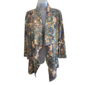 Solitaire by Anthropologie Womens Floral Open Front Faux Suede Cardigan Size M